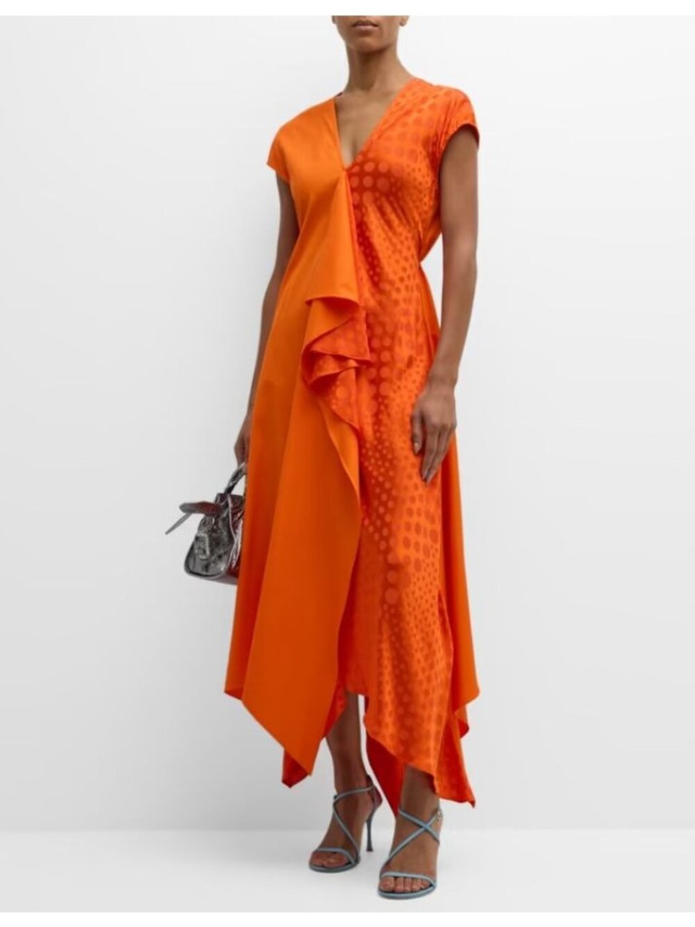 Christopher John Rogers Ruffle Handkerchief Maxi Dress Crawfish Size Small NWT